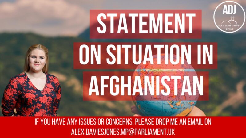 Photograph of Alex Davies-Jones MP with wording "Statement on Situation in Afghanistan"